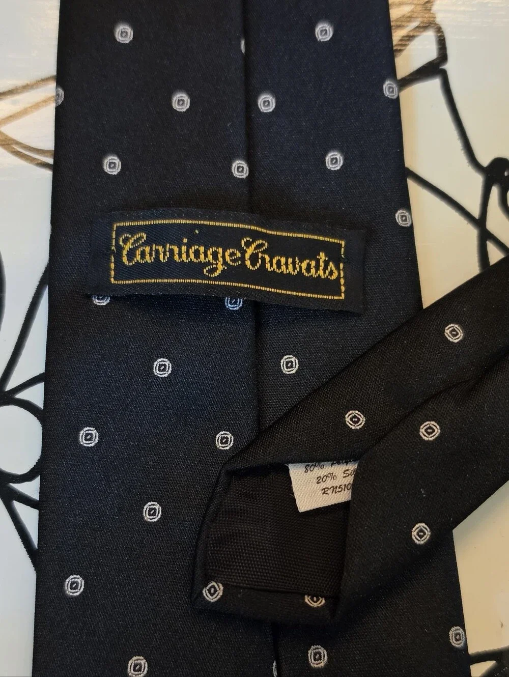 Vintage Carriage Cravats Black Geometric Dot Silk Blend Necktie 57